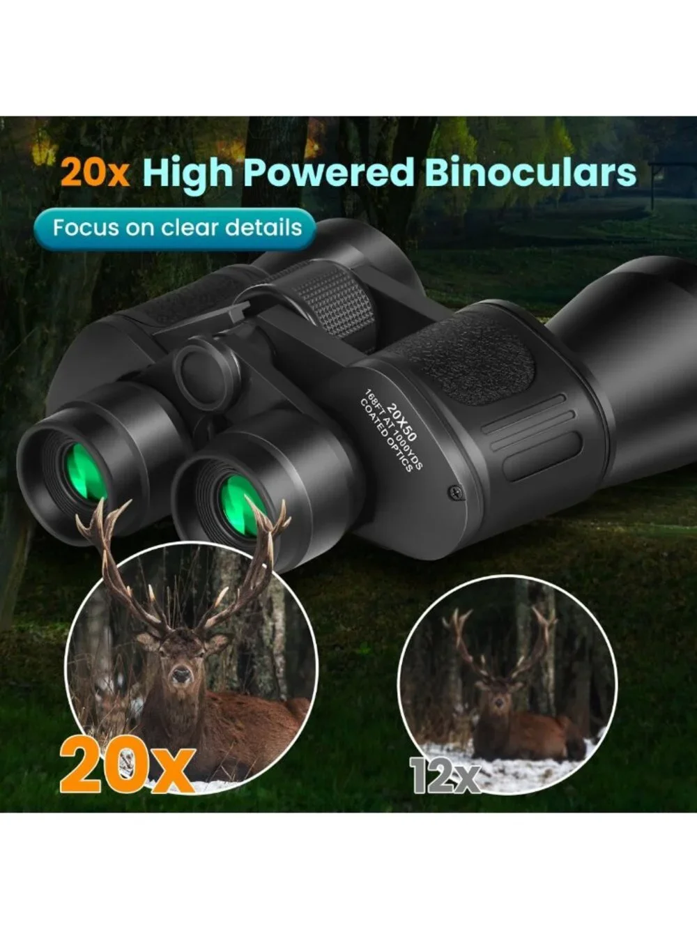 High-Powered 20x50 Waterproof Binoculars for Bird Watching, Hunting, Travel